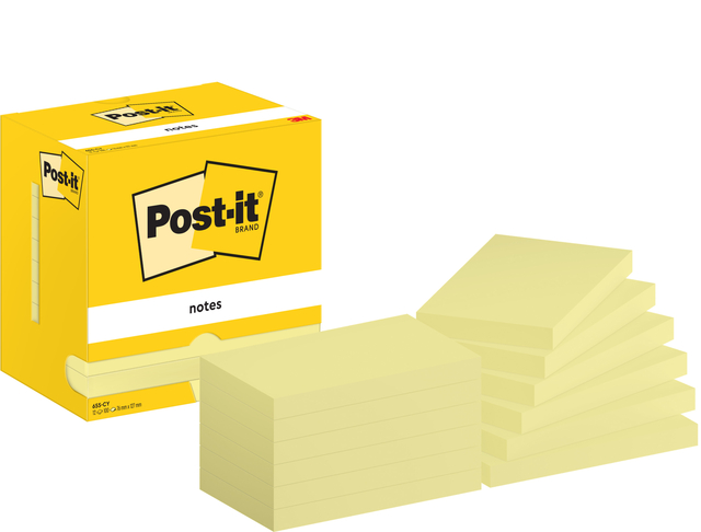 Memoblok Post-it 655 76x127mm geel 12 stuks afbeelding