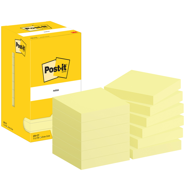 Memoblok Post-it 654 76x76mm geel 12 stuks afbeelding