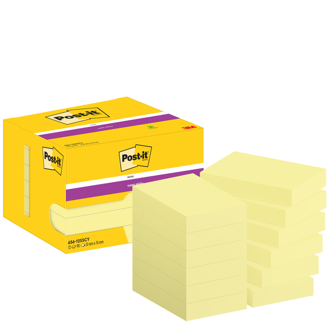 Memoblok Post-it 656 Super Sticky 51x76mm geel 12 stuks afbeelding
