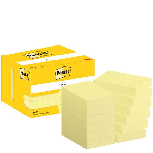Memoblok Post-it 656 51x76mm canary yellow 12 stuks afbeelding
