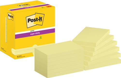 Memoblok 3M Post-it 655 Super Sticky 76x127mm geel
