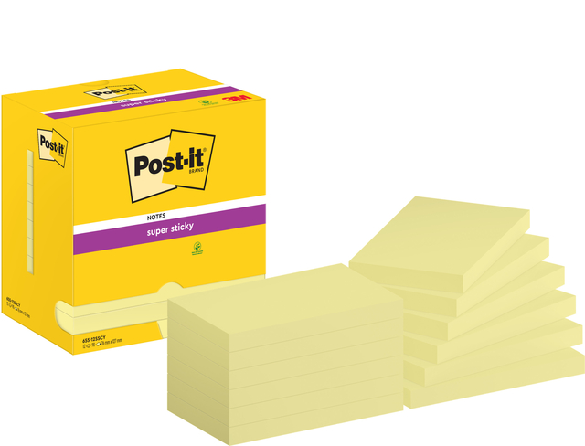 Memoblok 3M Post-it 655 Super Sticky 76x127mm geel afbeelding