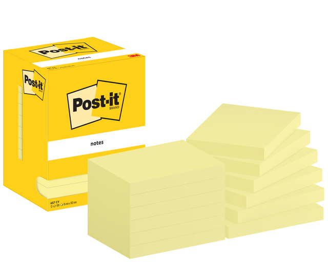 Memoblok Post-it 657 76x102mm geel 12 stuks afbeelding