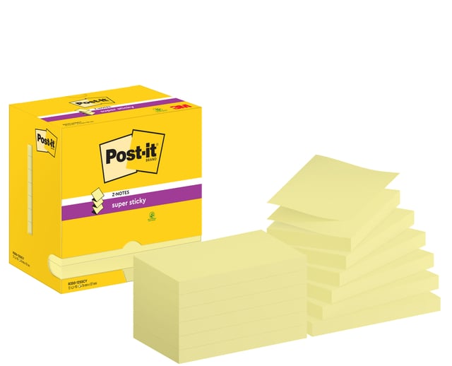 Memoblok Post-it Z-Note S350 Super Sticky 76x127mm geel 12 stuks afbeelding