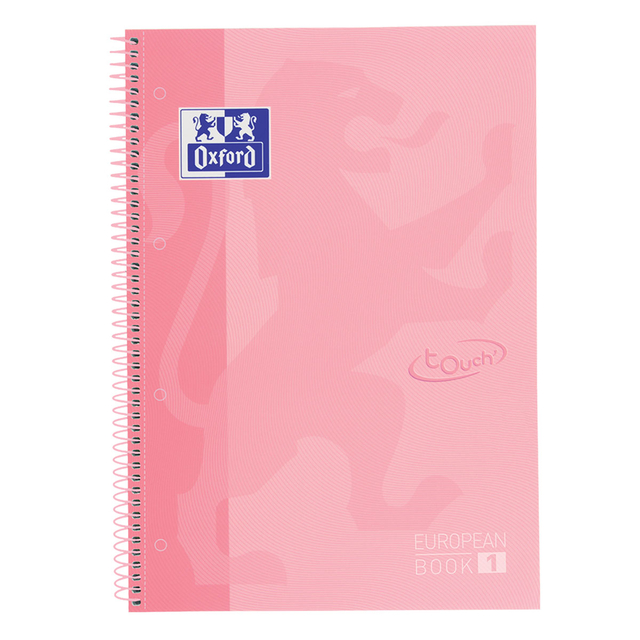 Notitieboek Oxford Touch Europeanbook A4+ 4-gaats lijn 80vel pastel roze afbeelding