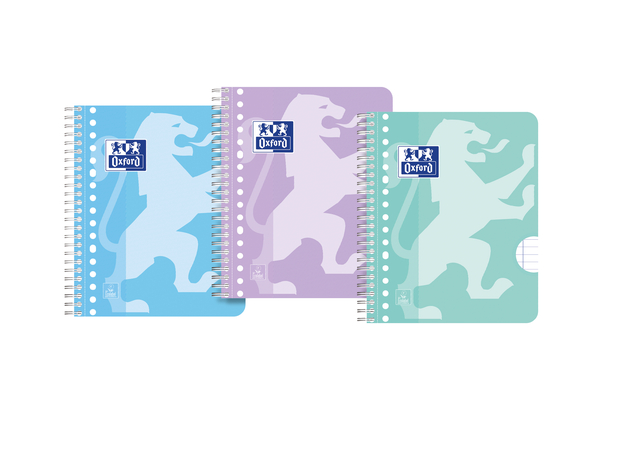 Collegeblok Oxford School A5+ lijn 17-gaats 160 pagina&apos;s 80gr pastel assorti 3 stuks afbeelding