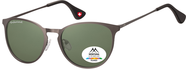Zonnebril Montana met groen G15 gepolariseerd rond glas staalkleurig afbeelding