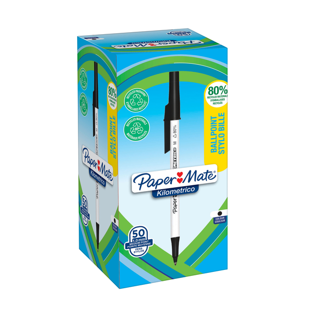 Balpen Paper Mate Kilometrico Recycled medium zwart afbeelding