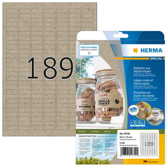 Etiket HERMA 10750 25.4 x 10mm silphie bruin 3780 stuks afbeelding