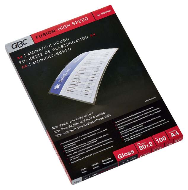 Lamineerhoes GBC A4 highspeed 2x80micron 100 stuks afbeelding