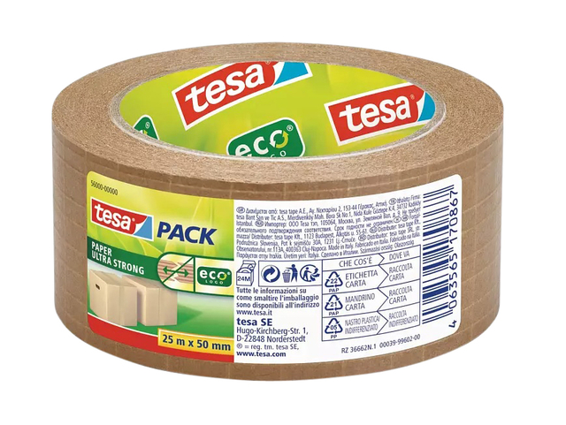 Verpakkingstape Tesa 56000 Eco papier ultra strong 50mmx25m afbeelding