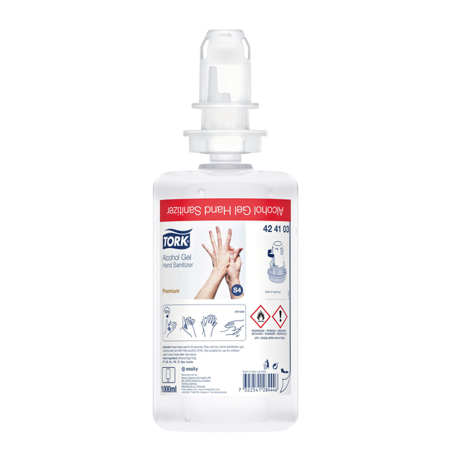 Handdesinfectie Tork S4 Premium alcoholgel ongeparfumeerd 1000 ml 424103 afbeelding
