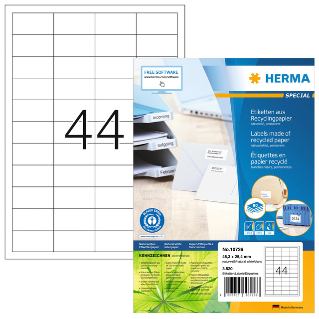 Etiket HERMA recycling 10726 48.3x25.4mm 3520stuks wit afbeelding
