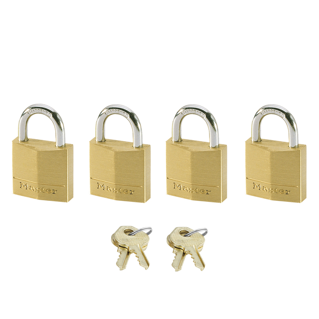 Hangslot MasterLock 4 gelijksluitend messing 20mm 4 stuks afbeelding