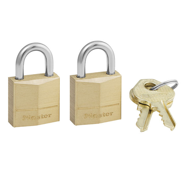 Hangslot MasterLock 2 gelijksluitend messing 20mm 2 stuks afbeelding