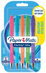 Balpen Paper Mate Flexgrip drukknop Bright fun schrijfkleur zwart