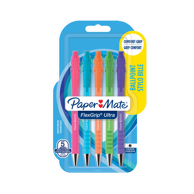 Balpen Paper Mate Flexgrip drukknop Bright fun schrijfkleur zwart afbeelding