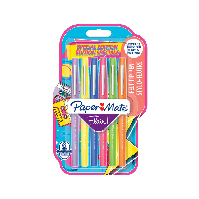 Fineliner Paper Mate Flair retro medium assorti blister à 6 stuks afbeelding