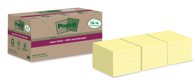 Memoblok Post-it 654 RSS12CY 76x76mm geel 14+4 gratis afbeelding