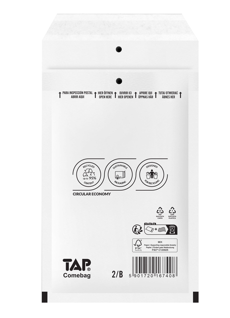 Envelop TAP Comebag luchtkussen nr12 140x220mm 200 stuks afbeelding
