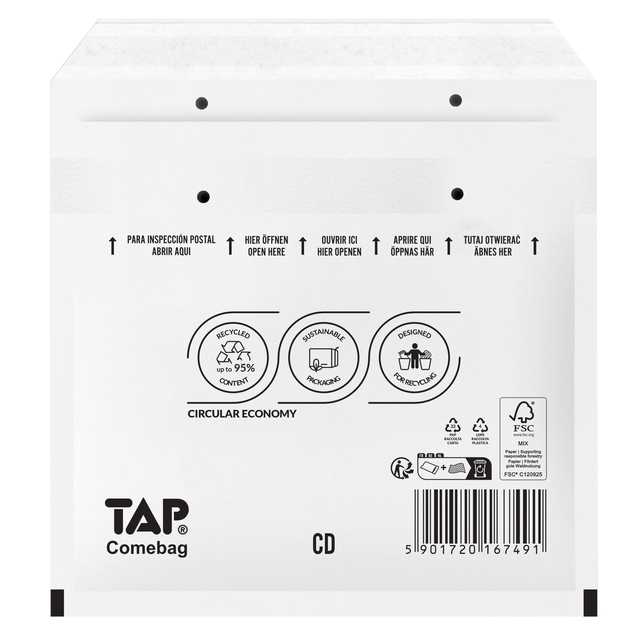 Envelop TAP Comebag luchtkussen tbv CD 200x175mm 100 stuks afbeelding