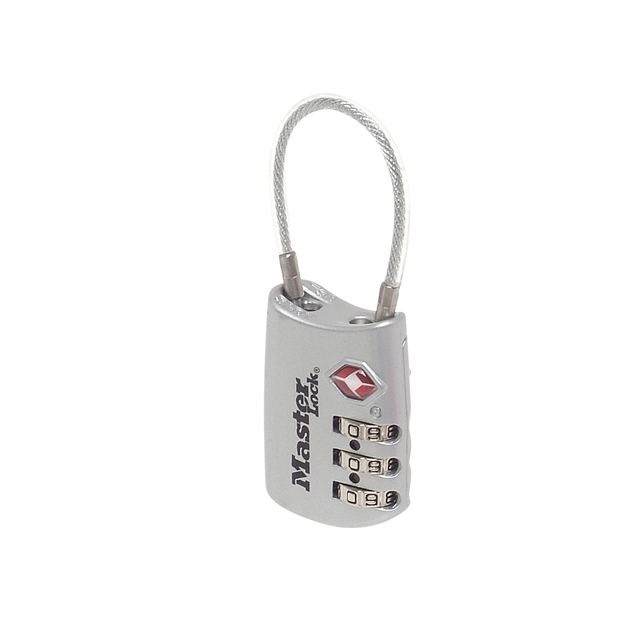 Hangslot Masterlock 3-cijfer combinatie TSA met kabel assorti in willekeurige kleur 30mm afbeelding
