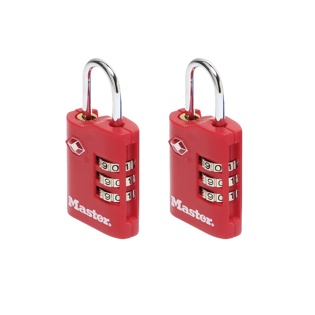 Hangslot Masterlock 3-cijfer combi TSA set van 2 sloten assorti in willekeurige kleur 30mm afbeelding
