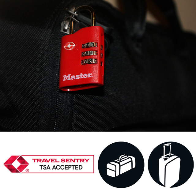 Hangslot Masterlock 3-cijfer combi TSA set van 2 sloten assorti in willekeurige kleur 30mm — Foto 2 van 2