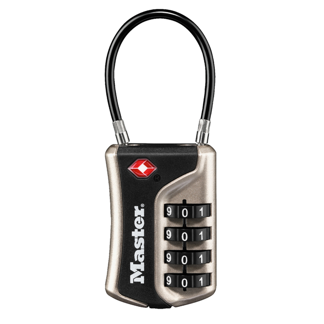 Hangslot Masterlock 4-cijfer combinatie TSA flexibele beugel zwart 35mm afbeelding