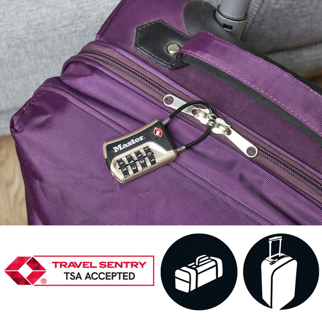 Hangslot Masterlock 4-cijfer combinatie TSA flexibele beugel zwart 35mm — Foto 2 van 2