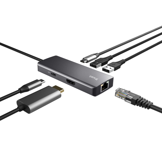 Adapter Trust Dalyx 6-in-1 USB-C multipoort grijs — Foto 2 van 2