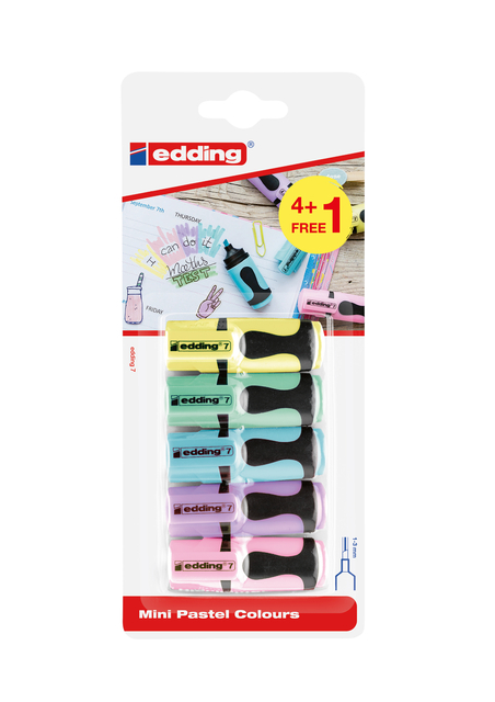 Markeerstift edding 7 mini 1-3mm pastel assorti blister à 4+1 stuk gratis afbeelding
