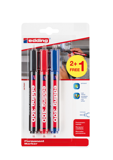 Viltstift edding 300 rond 1.5-3mm assorti blister à 2+1 gratis afbeelding