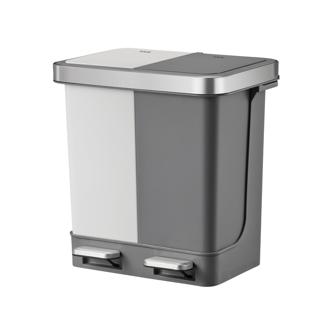Afvalbak EKO Hana Duo Recycling pedaalemmer 2x10liter grijs wit afbeelding