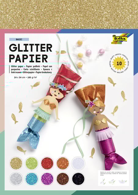 Glitterpapier Folia 1-zijdig 24x34cm 170gr 10 vel assorti afbeelding