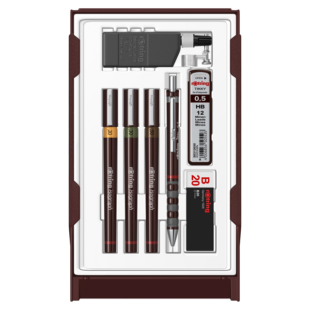 Tekenset rOtring Isograph college 0.2mm, 0.3mm en 0.5mm set à 3 stuks afbeelding