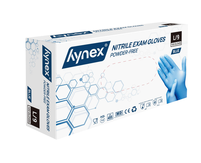 Handschoen Hynex L nitril blauw pak à 100 stuks afbeelding