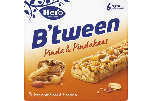 Tussendoortje Hero B&apos;tween pinda&pindakaas 6pack reep 25gr afbeelding