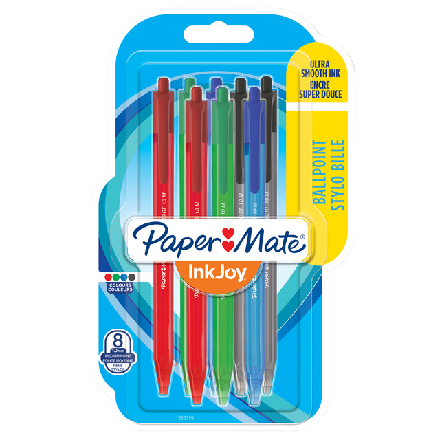 Balpen Paper Mate Inkjoy 100RT medium assorti blister à 8 stuks afbeelding