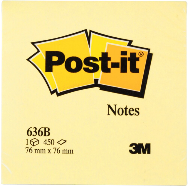 Memoblok 3M Post-it 636 76x76mm kubus geel 450 vel — Foto 2 van 2