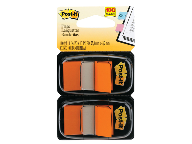 Indextabs 3M Post-it 680 25.4x43.2mm duopack oranje 100 vel afbeelding