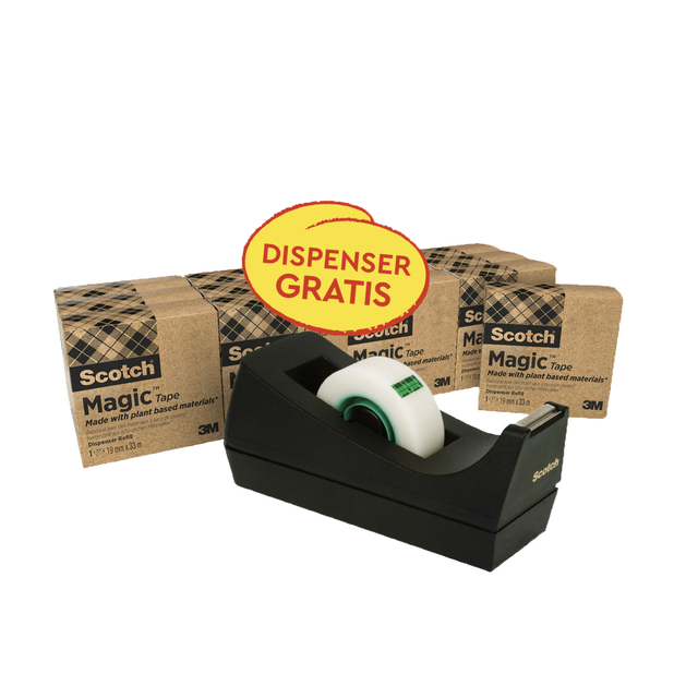 Plakband Scotch Magic 810 19mmx33m transparant 14 rollen + plakbandhouder zwart afbeelding