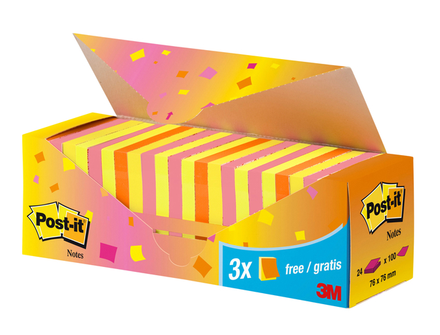 Memoblok 3M Post-it 654 76x76mm neon assorti 21 + 3 gratis — Foto 2 van 2