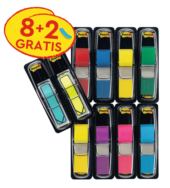 Indextabs 3M Post-it 683 11.9x43.2mm 8 kleuren assorti + 2 sets pijlvorm gratis afbeelding