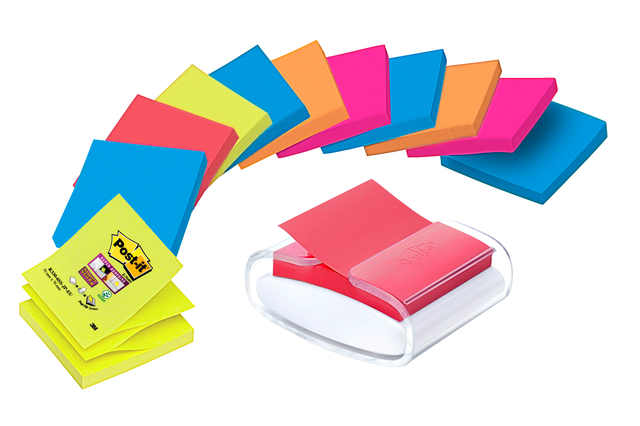 Memoblokdispenser 3M tbv Post-it Z-Note 76x76mm transparant + 12 blok Z-notes afbeelding