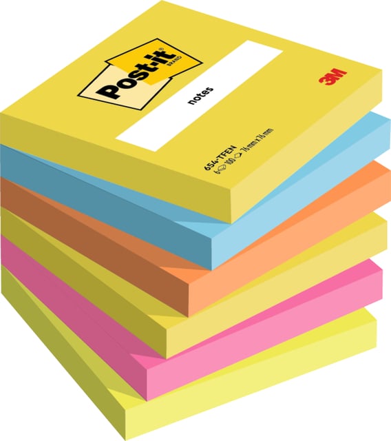 Memoblok 3M Post-it 654 76x76mm Energetic Colours 6 stuks afbeelding