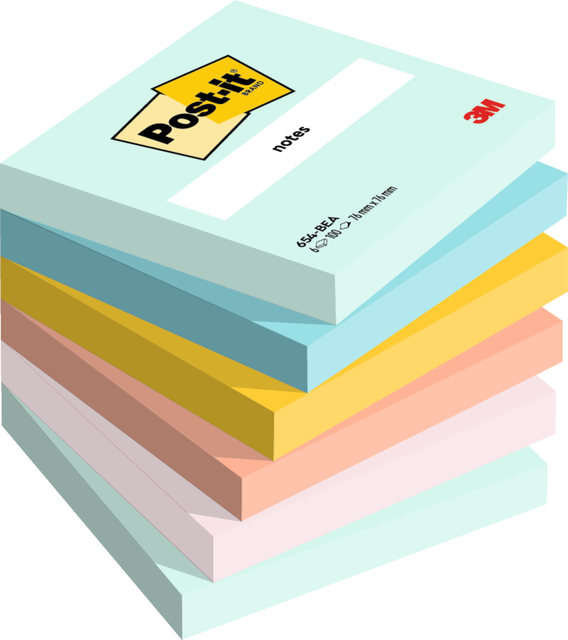Memoblok 3M Post-it 654 76x76mm Beachside Colour 6 stuks afbeelding