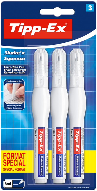 Correctiepen Tipp-ex Shake &apos;n Squeeze 8ml blister à 3 stuks afbeelding