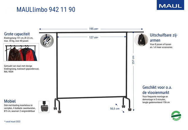 Garderoberek MAUL Limbo 156x127(tot 220)x50cm mobiel (zijarmen) afbeelding