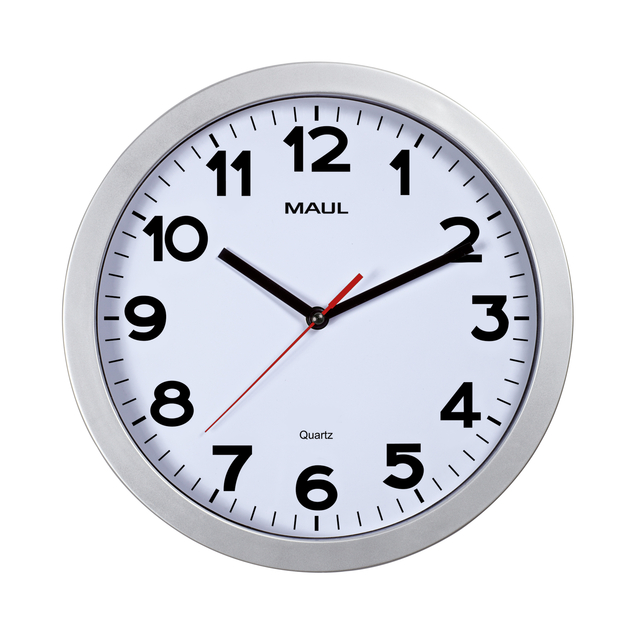 Wandklok MAUL Step Quartz Ø30x5cm kunststof zilver/wit stildraaiend afbeelding